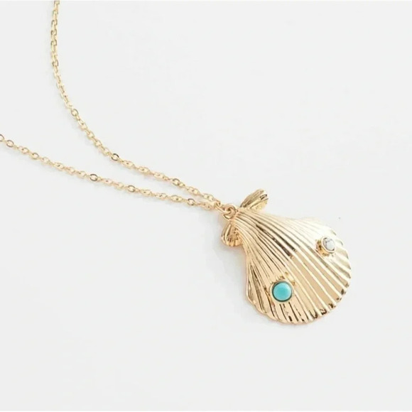 Shell Pendant Necklace 18k Gold Howlite Stones - Picture 8 of 9